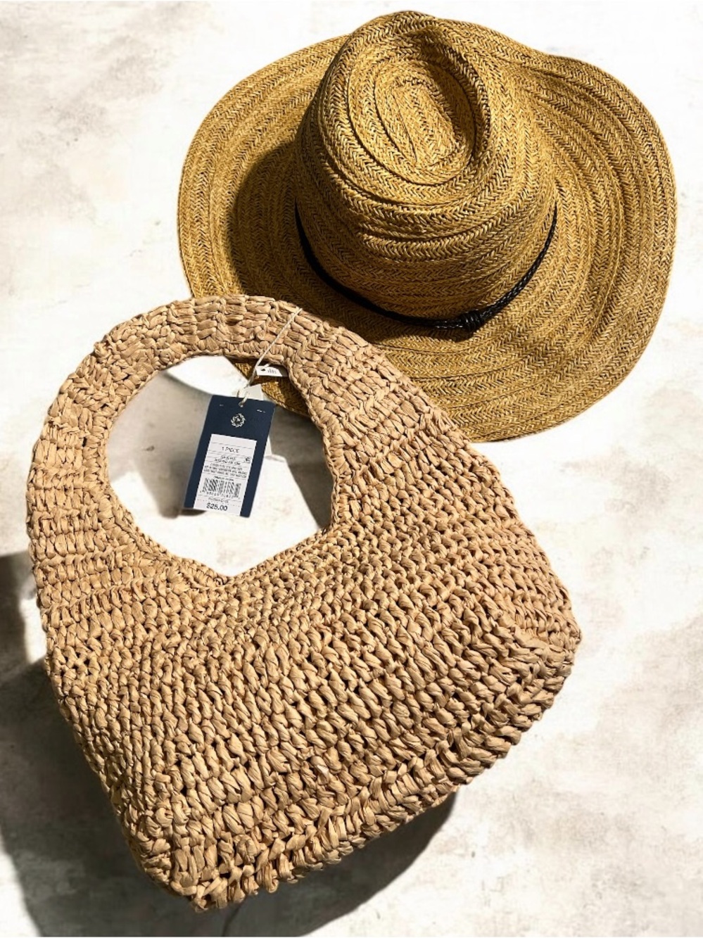 Universal Thread Set of Woven Tote and Wide Brim hat - Natural Tan